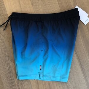 NWT MAAMGIC Swim Trunks with Compression Short Liner, Navy / Green Gradient, M